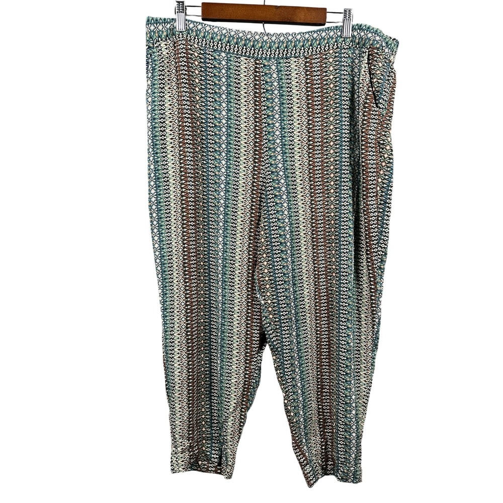 Jessica Simpson Womens XXL Green Geometric Tribal Print Viscose Jogger Pants